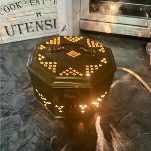 Vintage Brass Octagon box with Geometric Cutouts made into a light.